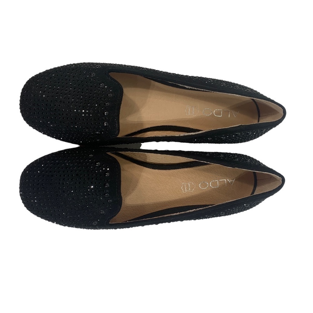- ALDO Black Jeweled Rhinestone Loafers Slip-on Flats Shoes - Picture 4 of 10